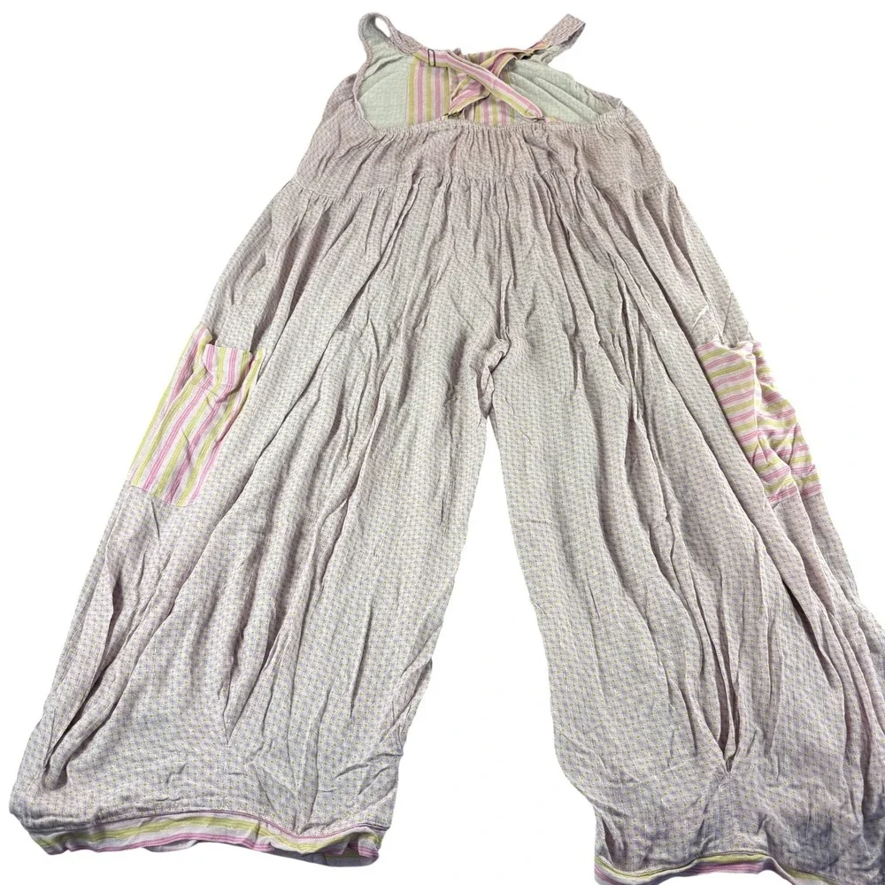 Free People Full Bloom Lilac Glow Combo Harem Jumpsuit Wide Leg Boho L NEW - Picture 8 of 10